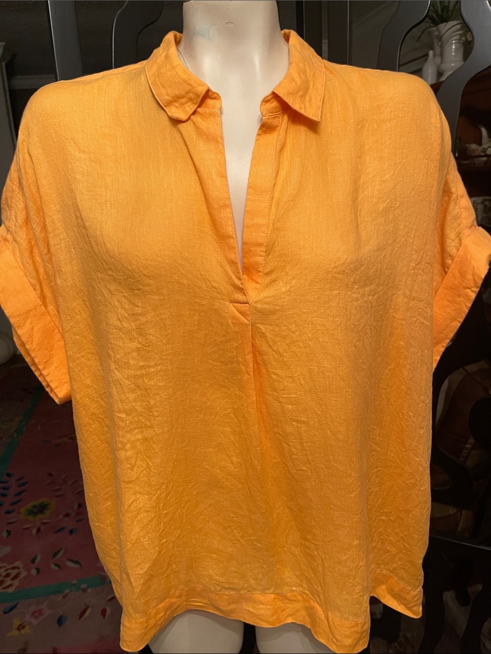 Chico's Bright Orange Linen V-Neck Short Sleeve Tunic